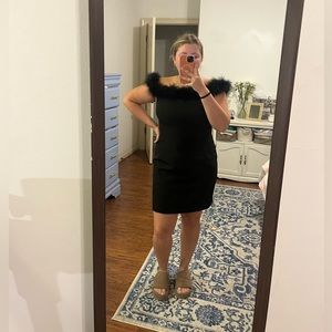 Little black dress with feather neckline by Gianni Bini! Size 12!